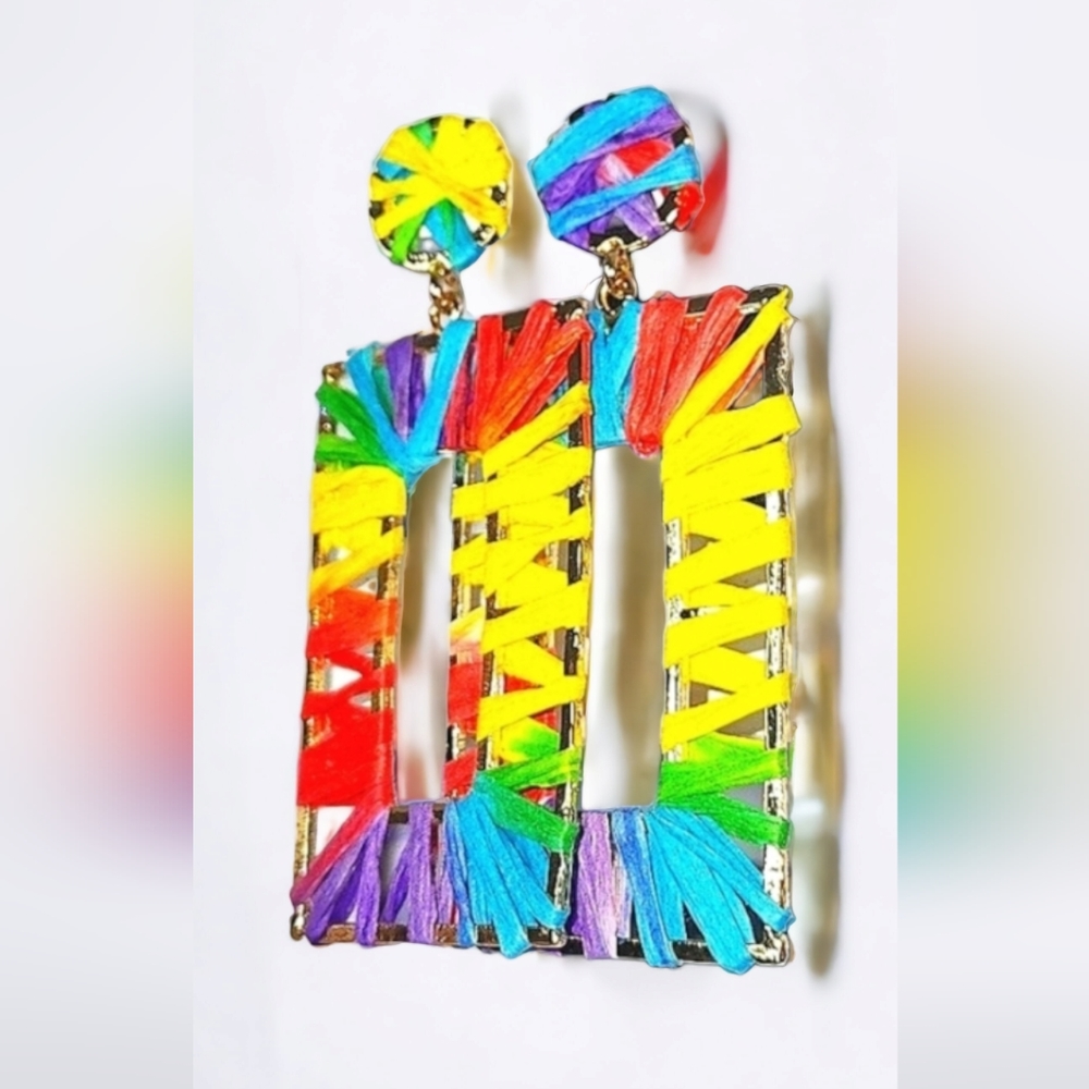 Multi-Color Fabric Wrapped Hoop Dangle Earrings